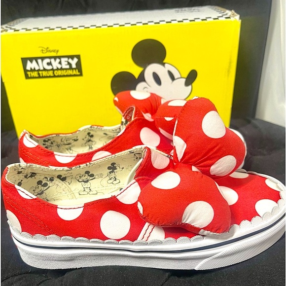 RARE Vans x Disney Minnie Mouse Authentic Gore Bow Sneakers in Red White - Picture 6 of 10